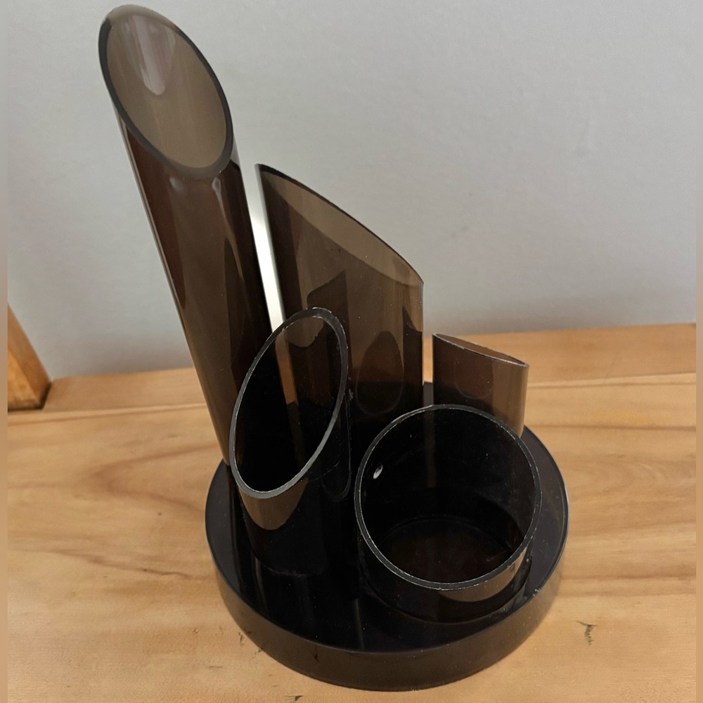 Vintage Smokey Acrylic Tubular Desk Caddy